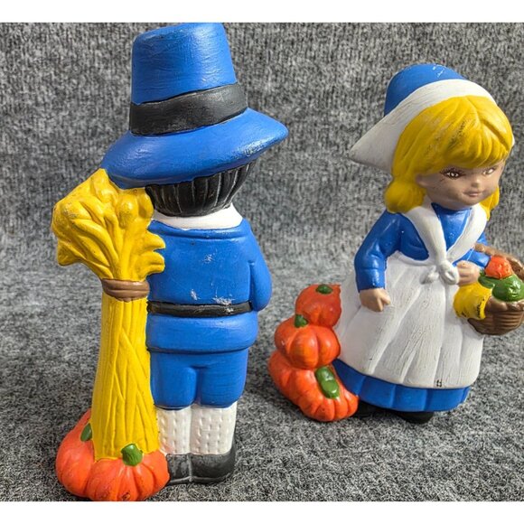 Pilgrim Couple Thanksgiving Figurines Hand Painted Collectible 6in Holiday - Picture 5 of 7